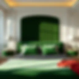 Elegant green velvet bed in a modern bedroom setting
