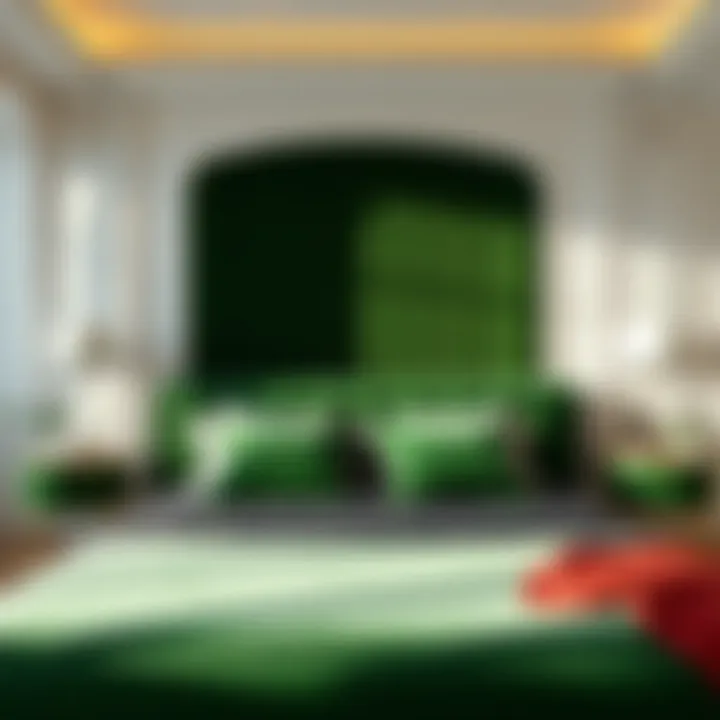 Elegant green velvet bed in a modern bedroom setting