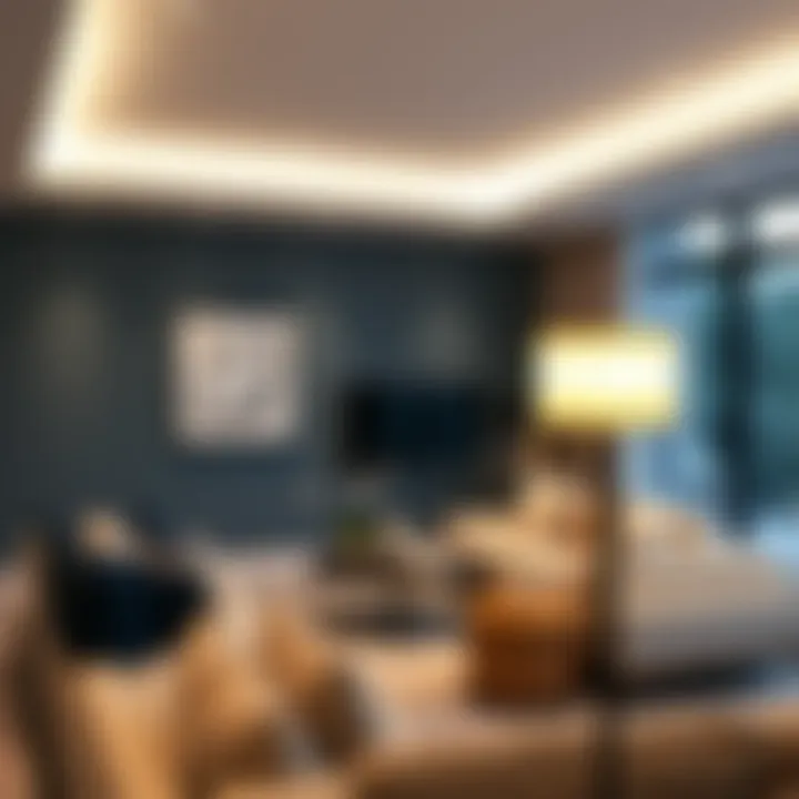 Elegant integrated LED lamp illuminating a modern living room