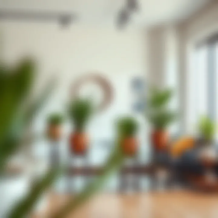 Contemporary Urban Interior with Tall Planters Contemporary urban interior showcasing tall planters on stands