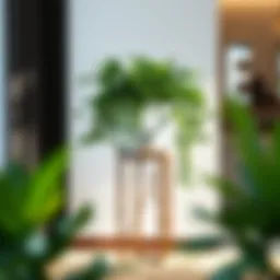 Stylish large planter on an elegant stand with lush greenery