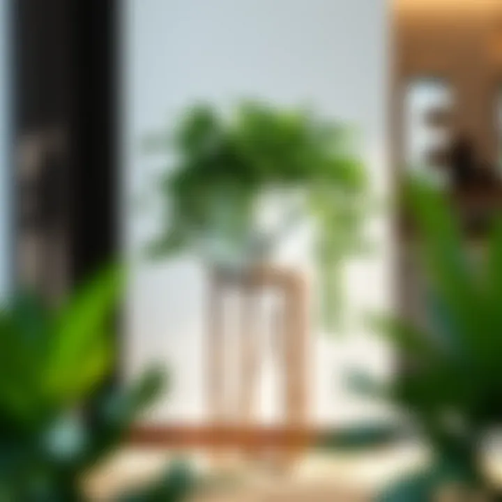 Elegant Planter Stand with Lush Greenery Stylish large planter on an elegant stand with lush greenery