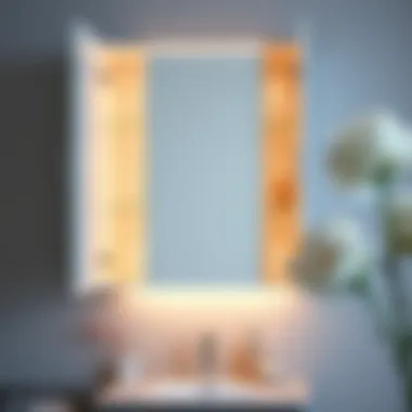 Elegant mirror cupboard with ambient lighting highlighting its features.