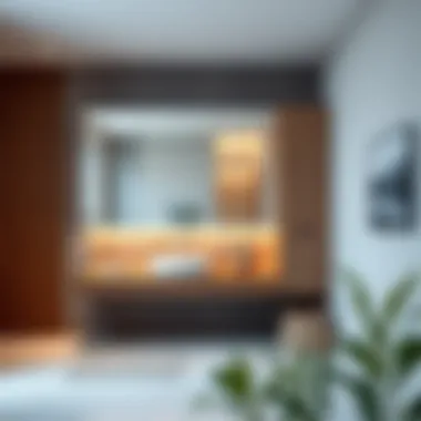 Varied materials used in mirror cupboard construction for diverse aesthetics.