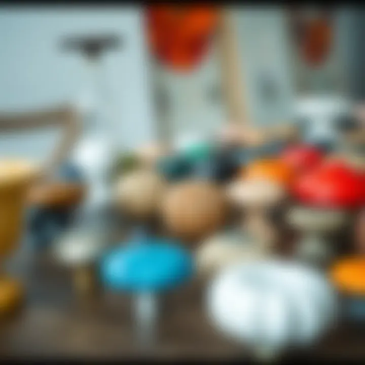 Colorful selection of knob materials on a table