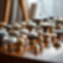 Stylish knobs displayed on a wooden surface