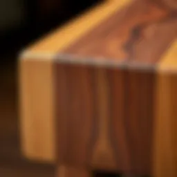 Close-up view of a rich walnut butcher block showcasing its grain patterns
