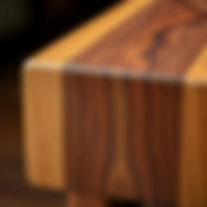 Close-up view of a rich walnut butcher block showcasing its grain patterns