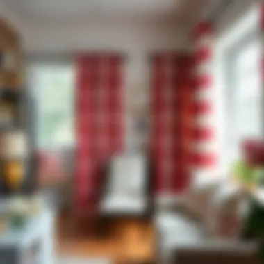 Stylish Home Office with Buffalo Check Curtains Stylish home office adorned with red and white buffalo check curtains