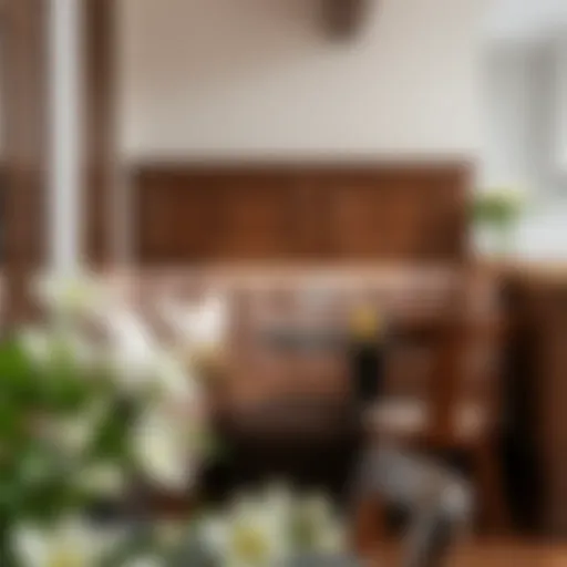 Elegant small kitchen booth with rich wood accents and plush cushions