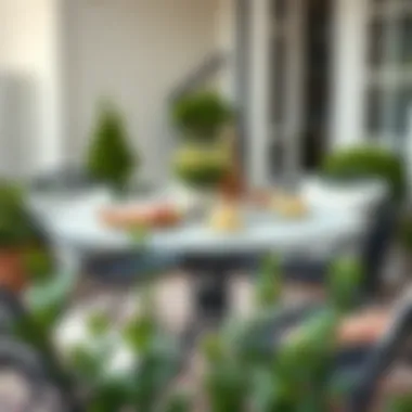 Stylishly arranged small round table with outdoor decor and accessories