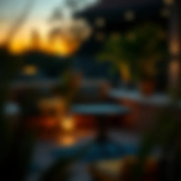 A small round table at twilight, illuminated by soft ambient lighting