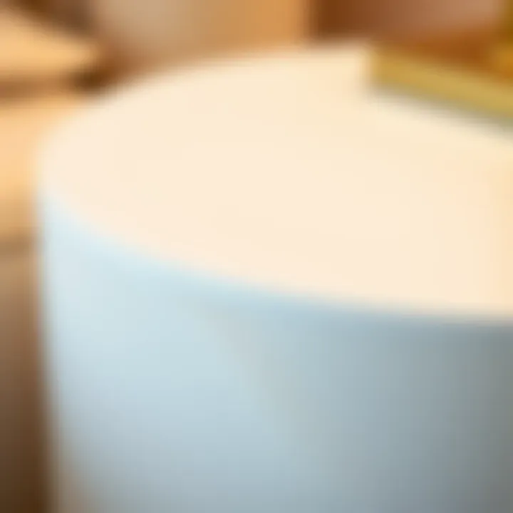 Close-up of the material texture of a small white round nightstand