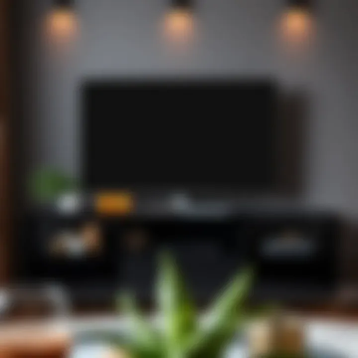 Stylish Smoked Glass TV Stand Showcasing Decor Stylish smoked glass TV stand showcasing decorative items