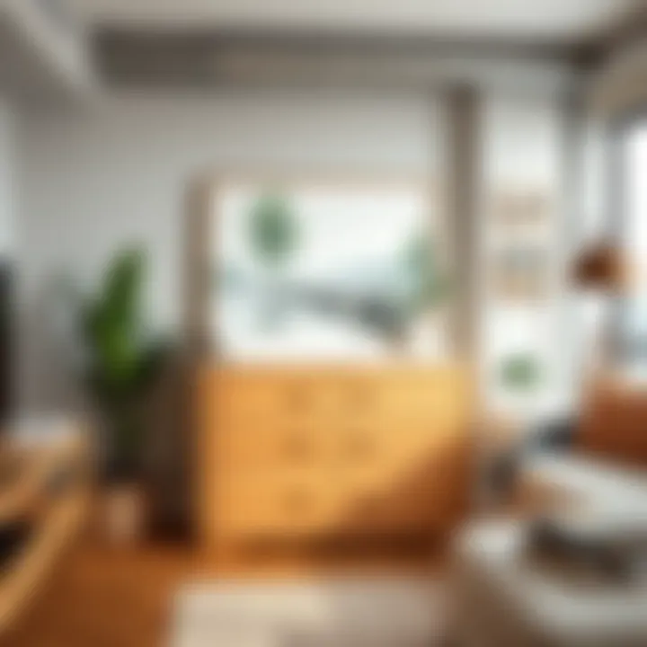 Chic tall changing table dresser integrated into an urban apartment