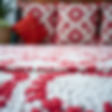 Close-Up of Rug Fabric Texture Close-up of fabric texture of red and white outdoor rug