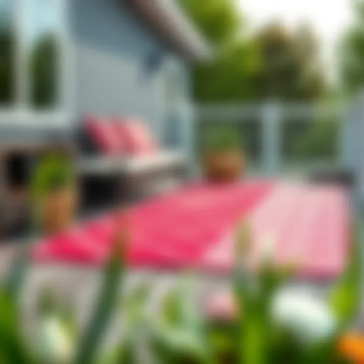 Stylish Deck Arrangement with Patio Rugs Stylish arrangement of red and white patio rugs on deck