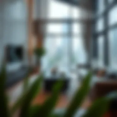 Floating table integrated into a modern urban living space