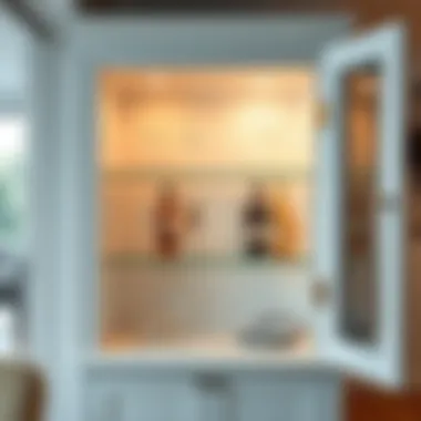 Curated Glassware in the White Mini Bar Cabinet Interior view of a white mini bar cabinet with curated glassware