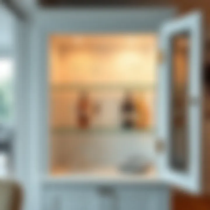 Curated Glassware in the White Mini Bar Cabinet Interior view of a white mini bar cabinet with curated glassware