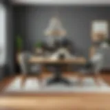 Elegant gray and wood dining set in a modern interior