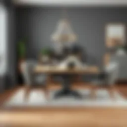 Elegant gray and wood dining set in a modern interior