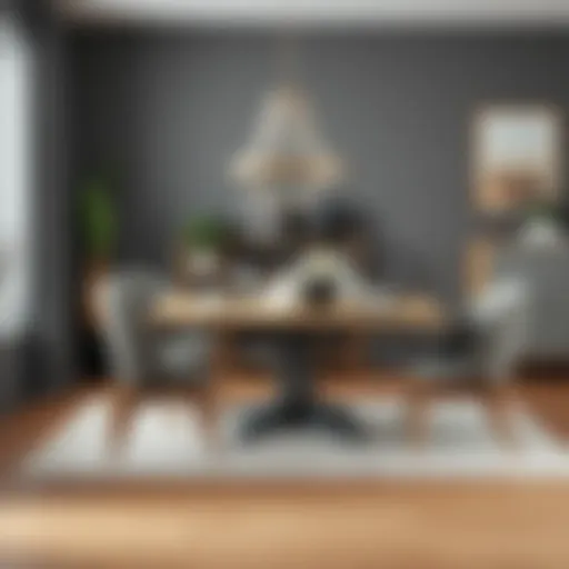 Elegant gray and wood dining set in a modern interior