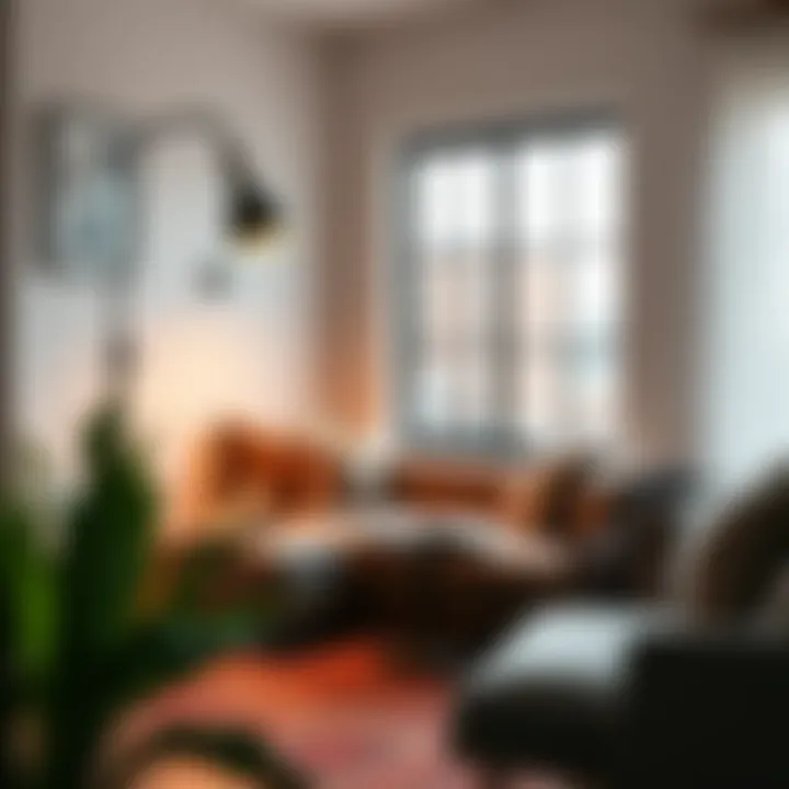 Stylish large industrial floor lamp placed in a cozy reading nook