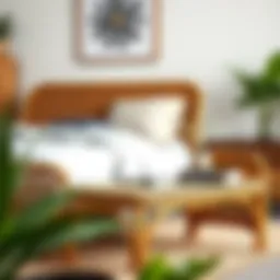 Elegant rattan end of bed bench showcasing intricate weaving