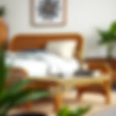 Elegant rattan end of bed bench showcasing intricate weaving