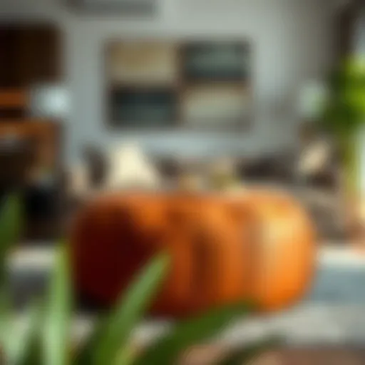 Elegant rust ottoman stool in a modern living room setting