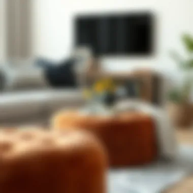 Stylish rust ottoman stool paired with contemporary decor elements