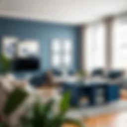 Navy blue cube organizer in a stylish living room