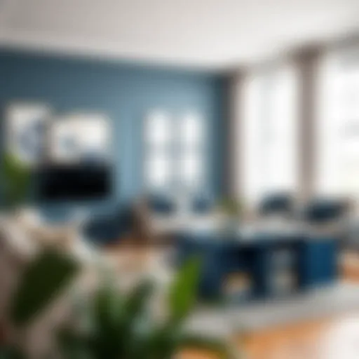 Navy blue cube organizer in a stylish living room