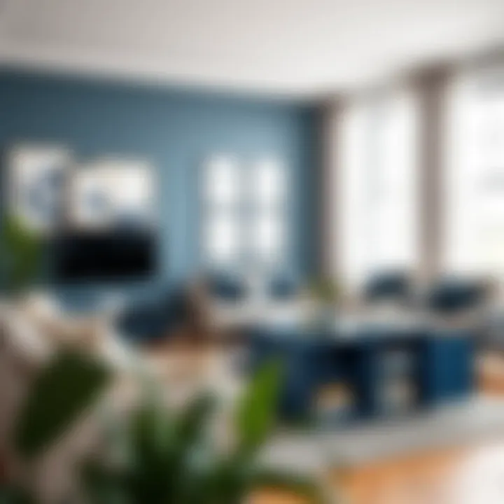 Navy blue cube organizer in a stylish living room