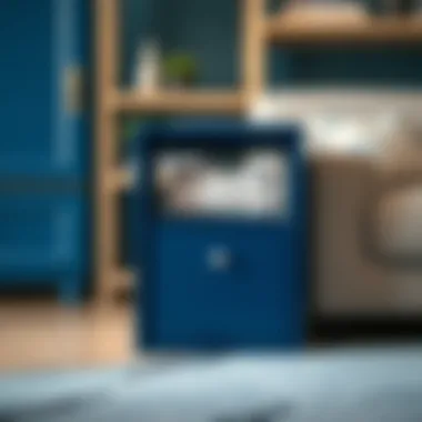 Close-up of navy blue cube organizer showcasing its storage capacity