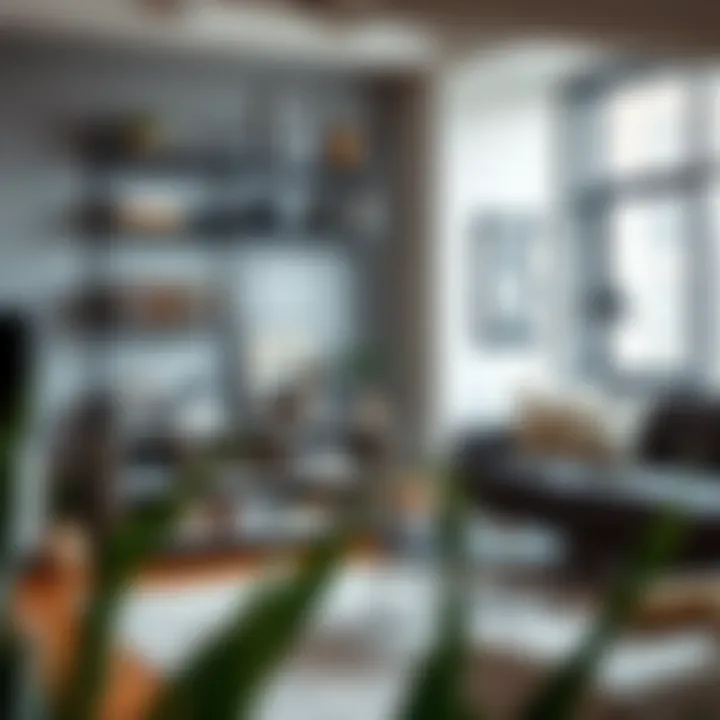 Chic Urban Living with a 21-Inch Bookshelf A stylish 21-inch wide bookshelf adorned with books and decorative items in a modern living room setting