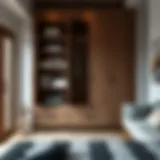 Modern walk-in cupboard with sleek design and organized shelves