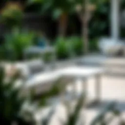 Elegant thin outdoor side table in a modern garden setting