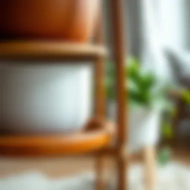 Close-up of the materials used in the three-tier plant stand