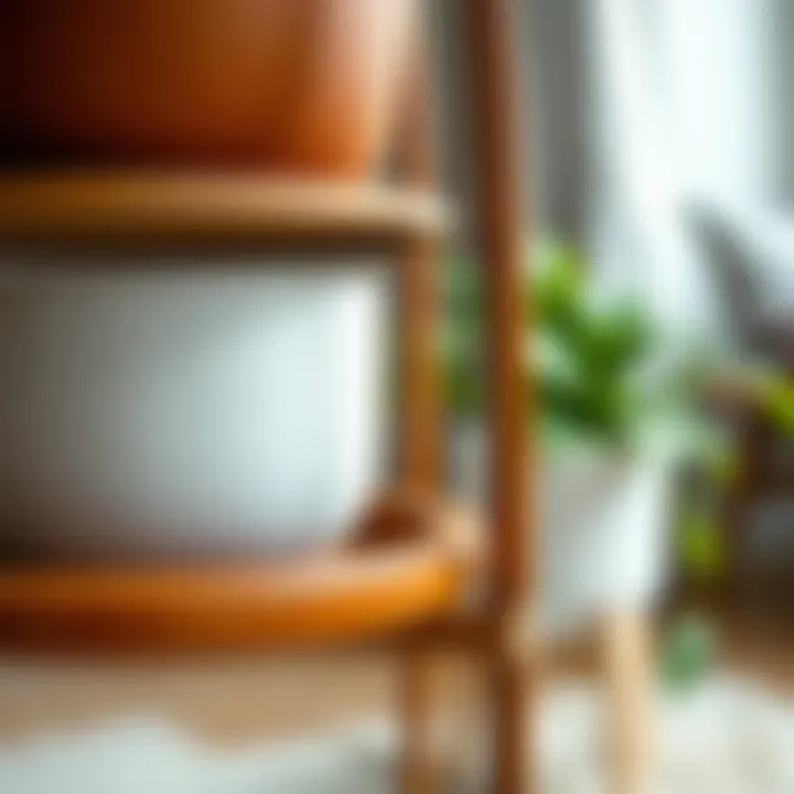 Close-up of the materials used in the three-tier plant stand