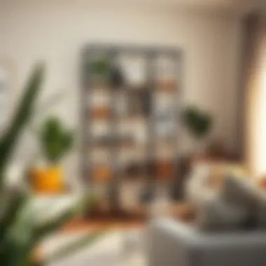 Stylish arrangement of metal shelves in a cozy living room