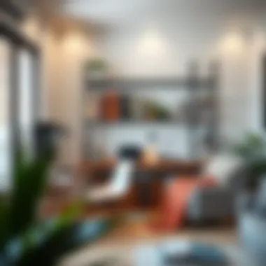 Home Office with Installed Metal Bookshelf Installation of a wall mounted metal bookshelf in a cozy home office