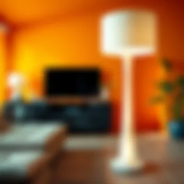 Artistic white floor lamp enhancing a vibrant living room