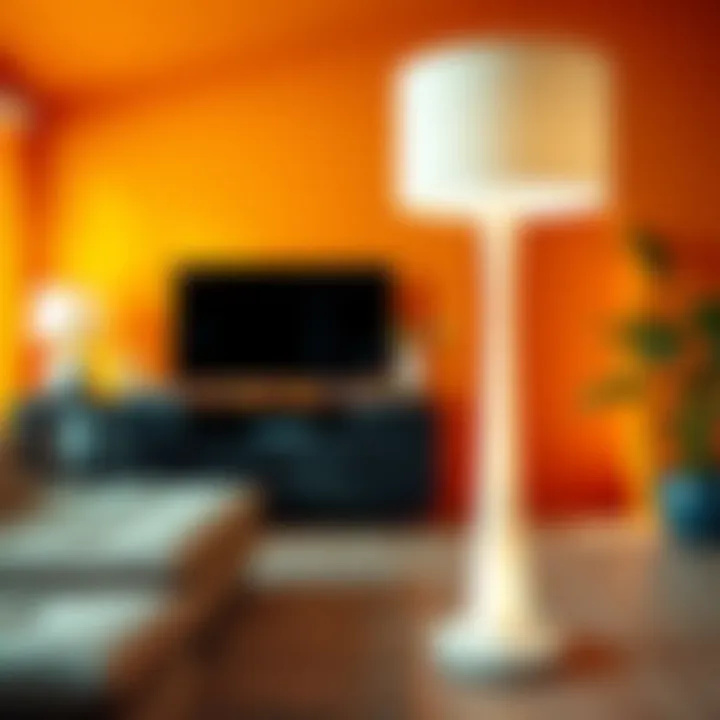 Artistic white floor lamp enhancing a vibrant living room
