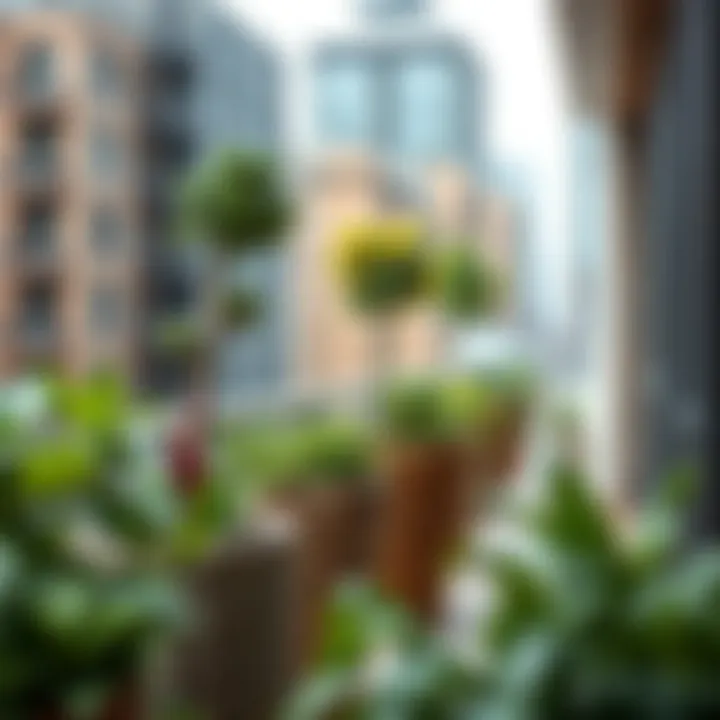 Wicker flower planters enhancing a modern urban balcony