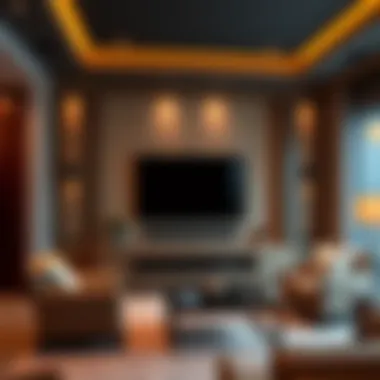 Luxurious large TV cabinet in a sophisticated home theater environment