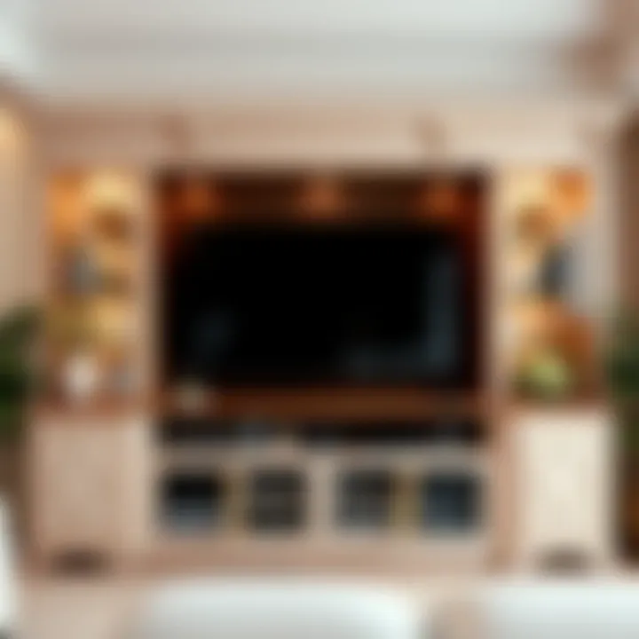 Organized large TV cabinet with decorative elements and media equipment
