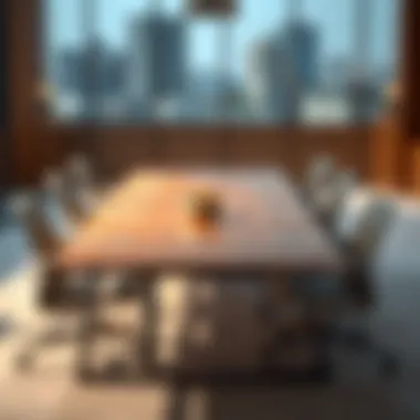 Stylish folding conference table arranged for a meeting