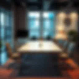 Elegant folding conference table with wheels in a modern office setting